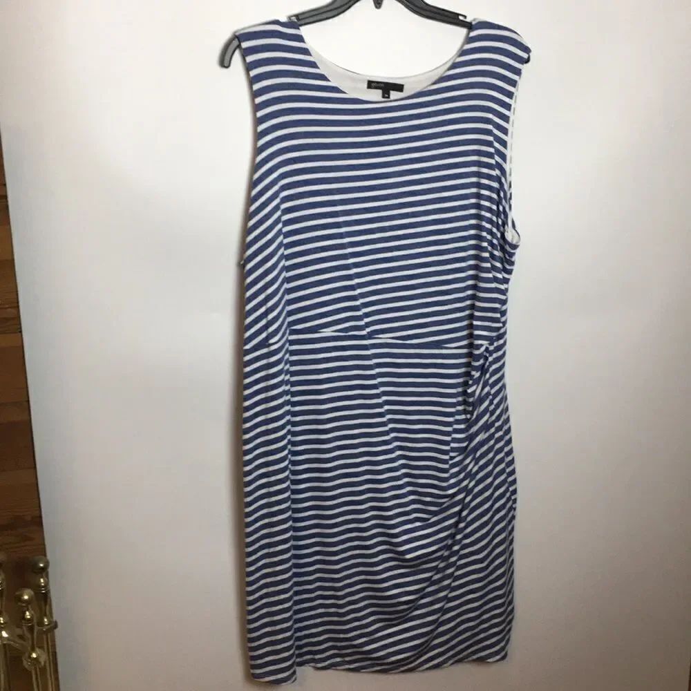 Gibson lined cotton blue and white striped sleeveless midi length sundress Sz 3X